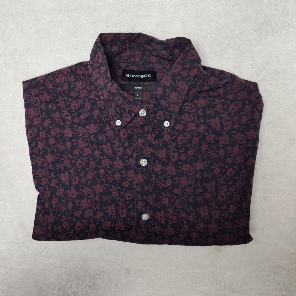 Bonobos Shirt Mens Large Purple Floral Button Up Long Sleeve Slim Fit Cotton